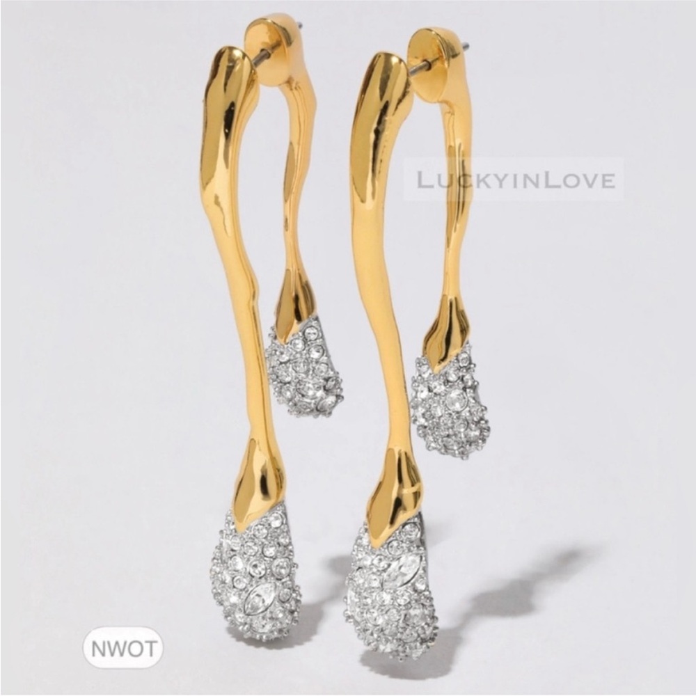 ALEXIS BITTAR • Solanales Crystal Back Front Double Drop Jacket Gold Earrings